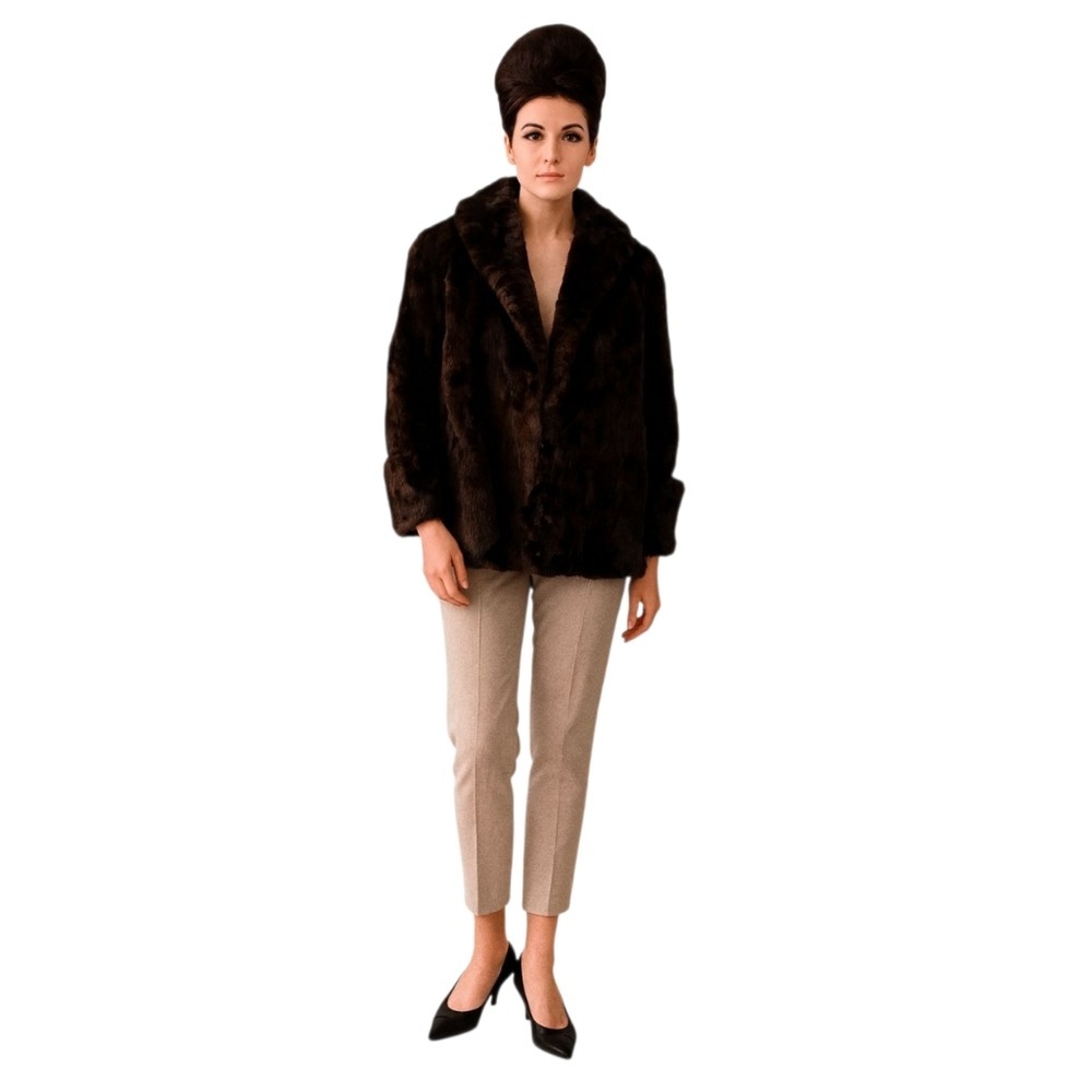 Vintage 50s Wm.‎ Pinkus San Francisco Mink Fur Coat Brown Portrait Collar